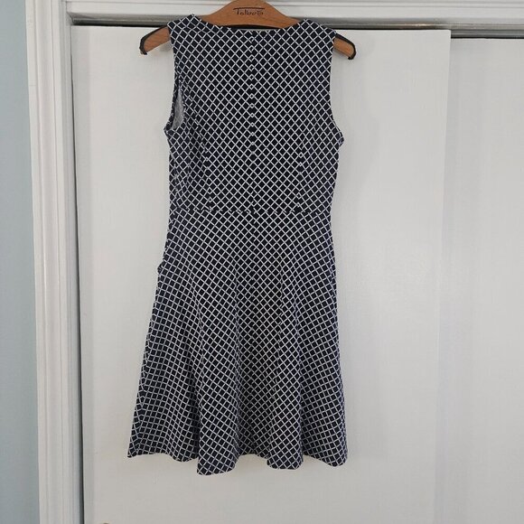 New York & Company Navy & White Geometric Print Small A-Line Dress - Picture 3 of 10